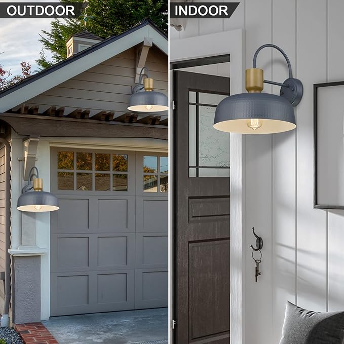 Outdoor Barn Light Gooseneck Barn Light, Farmhouse Exterior Wall Mount Light Vintage Wall Lighting Fixture Industrial Sconce Lantern for Porch, Entryway, Garage, Blue, 1 Pack-Ruum Studio Home