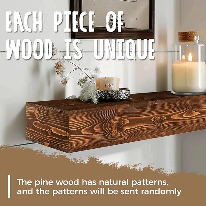 48x8x5 Fireplace Mantel - Handcrafted Hollow Rustic Solid Wood Wall Mounted Floating Shelf with Invisible Heavy Duty Wood Bracket (Weathered Brown)-Ruum Studio Home