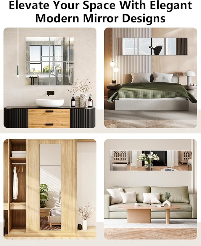 Full Length Wall Mirror Tiles, 12'' x 14'' x 4PCS, Acrylic Unbreakable Full Body Mirror for Bedroom Squares Shatterproof Mirror Sheets Wall Mounted for Home Gym Door-Ruum Studio Home