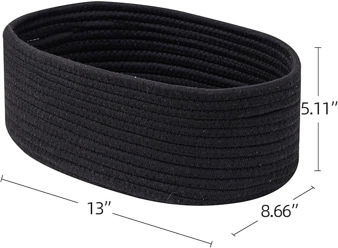 Shelf Storage Baskets for Organizing|Cute Basket for Closet&Blanket Storage|Small Woven Baskets to Store Toys,Books,etc.-13x8.66x5.11’’ Cotton Rope,Stylish,Oval 3 Packs Black-Ruum Studio Home