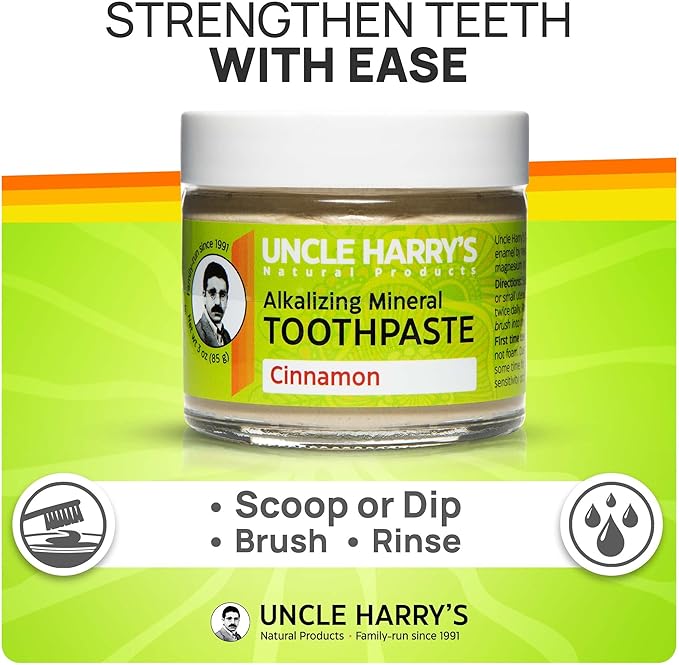 Uncle Harry's Pack of 2 Cinnamon Remineralizing Toothpaste | Natural Whitening Tooth Paste Freshens Breath & Promotes Enamel | Vegan Fluoride Free Toothpaste (2 Pack of 3oz Jars)-Ruum Studio Home