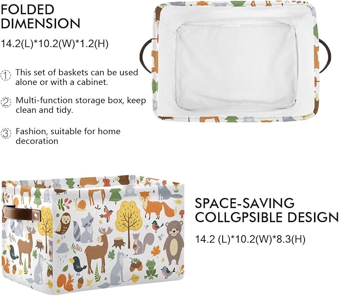 Storage Basket Bin Cute Woodland Animals Organizer Collapsible Shelf Basket Cube with Handle for Nursery Bedroom Bathroom-Ruum Studio Home