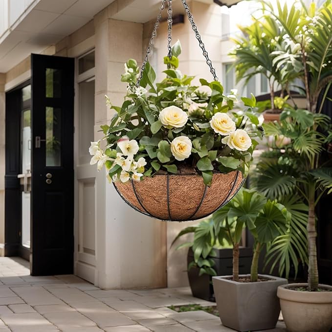 Hanging Baskets for Plants Outdoor(12 inch 4 Pack)- Coconut Coir Hanging Planters Outdoor,Metal Wire Baskets with Coco Liner, Hanging Pots for Plants Indoor, Flower Pots for Railings-Ruum Studio Home