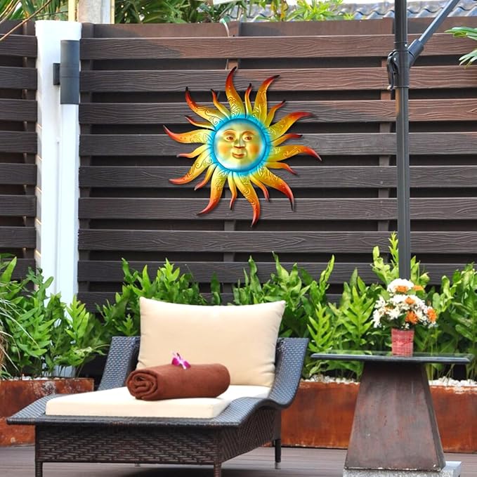 Large Metal Sun Wall Art Decor - 23.6 inches Outdoor Wall Decor,Sun Face Sculpture for Garden Farmhouse Yard Patio Fence Living Room Bedroom Gift Idea for Family Friends-Ruum Studio Home