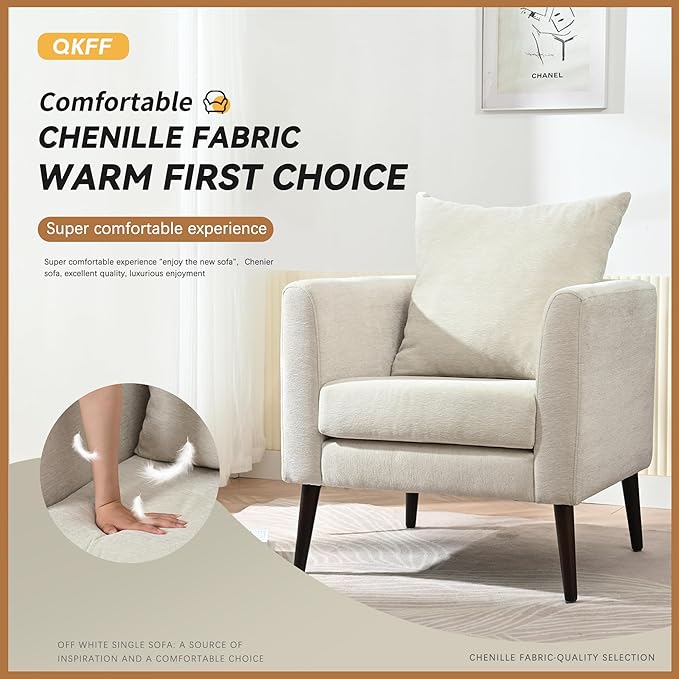 Barrel Accent Chair with Back Pillow, Large Upholstered Armchair with Solid Wood Legs Modern Reading Chairs for Living Room Bedroom-Ruum Studio Home