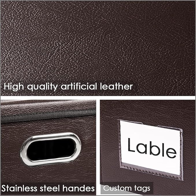 PRANDOM Large Stackable Storage Boxes with Lids [5-Pack] Leather Fabric Foldable Storage Bins Organizer Containers Baskets Cubes with Cover for Bedroom Closet Office Nursery Brown(17.7x11.8x11.8)-Ruum Studio Home