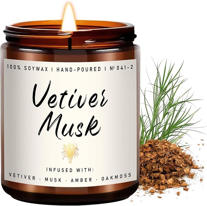Auelife Scented Candle for Home | Vetiver Musk Candle | Aromatherapy Candles- Soy Candles for Home Scented, Gifts for Women Men, Vetiver Fragrance -7oz, Single-Wick Made with Soy Wax-Ruum Studio Home