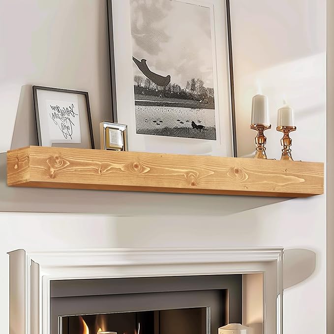 56x8x5 Fireplace Mantel - Handcrafted Rustic Solid Wood Wall Mounted Floating Shelf-Ruum Studio Home
