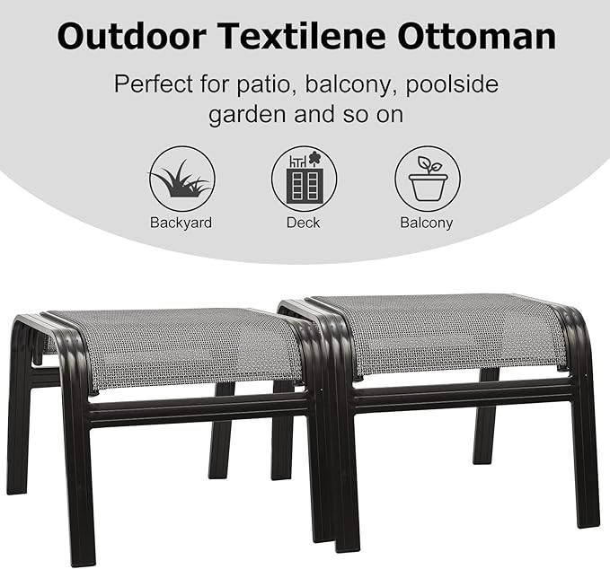 Patio Ottomans Outdoor Foot Rest Aluminum Patio Footstool Samll Seat Wicker Furniture Patio Ottoman 2 Pieces Grey-Ruum Studio Home