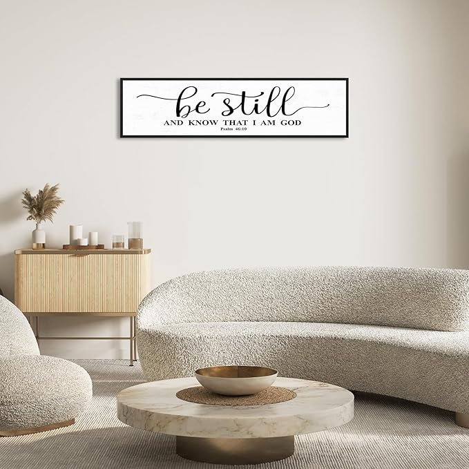 Be Still And Know That I Am God: Christian Bible Verse Wall Art Framed Scripture Sign Farmhouse Entryway Wall Hanging Plaque Religious Decor For Living Room Bedroom 12"X40"-Ruum Studio Home