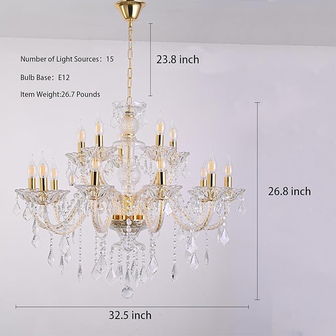 15 Light Crystal Chandelier Double Layer Flush Mount Ceiling Light Fixture with K9 Crystals for Living Room Dining Room Bedroom Luxury Hanging Lamp Lighting Fixtures-Ruum Studio Home