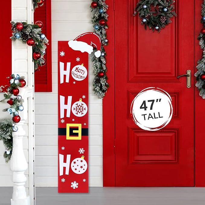 HOMCDALY Wooden Santa Welcome Sign for Front Porch and Door, Outdoor Christmas Porch Decor and Farmhouse Decorations (47in)-Ruum Studio Home