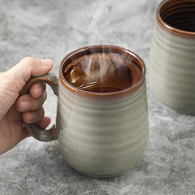 Hasense 12 oz Coffee Mugs, Ceramic Coffee Cups Set of 6, Stoneware Latte Mug with Large Handle for Coffee, Tea, Milk and Chocolate, Easy Hold & Clean, Dishwasher & Microwave Safe, Light Grey-Ruum Studio Home