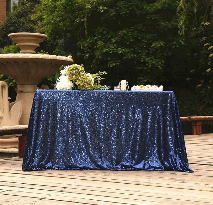 SquarePie Sequin Tablecloth 50 x 72 Inch Navy Blue Sparkly Table Linen for Wedding Party-Ruum Studio Home