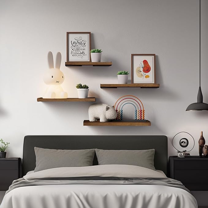 BAYKA Floating Shelves for Wall, Book Shelf for Bedroom, Wall Decor Shelves for Living Room Kitchen, Mounted Wood Floating Shelf for Home Decor, Corner Shelf for Bathroom, Office(Set of 4)-Ruum Studio Home