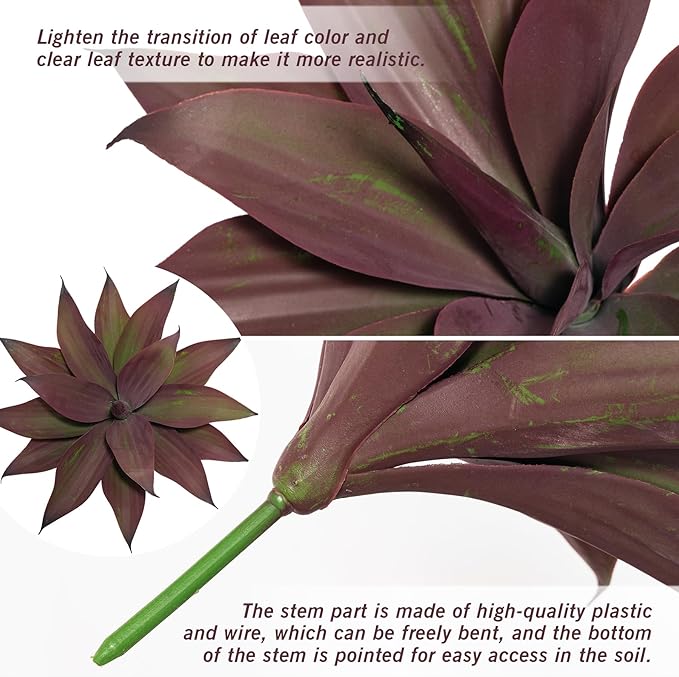 Fake Plants Artificial Agave Plants 13.8" Large UV Resistant Fake Agave Planters for Indoor and Outdoor Decorating Tropical Plant Succulents Greenery Indoor Decor(2Pack, Purple-Ruum Studio Home