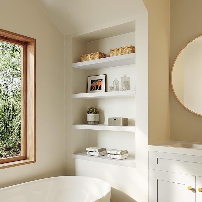 Large Floating Shelves for Wall Set of 1 Wooden Wall Shelves 36 in x 12.75 in x 2 in Room Decor Long Shelf with Invisible Wall Mount Bracket for Bedroom Kitchen Living Room White-Ruum Studio Home