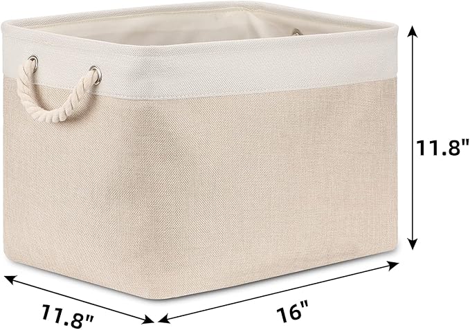 Bidtakay Beige Storage Basket Large Fabric Cloth Baskets [2-Pack] Tall Rectangular Shelf Baskets 16X11.8X11.8 in Canvas Collapsible Storage Bins with Handles for Organizing Living Room(White&Beige)-Ruum Studio Home
