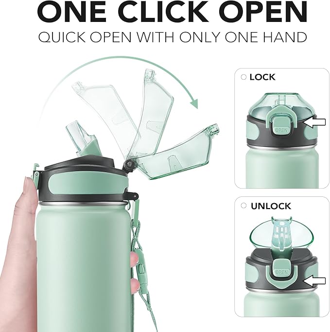 Enerbone 24 oz Insulated Water Bottle, Stainless Steel Bottle with Carrying Strap, Double-Wall Vacuum Insulation Design, Leakproof Sports Bottle with Straw, Keep Drinks Cold or Hot for Hours-Ruum Studio Home