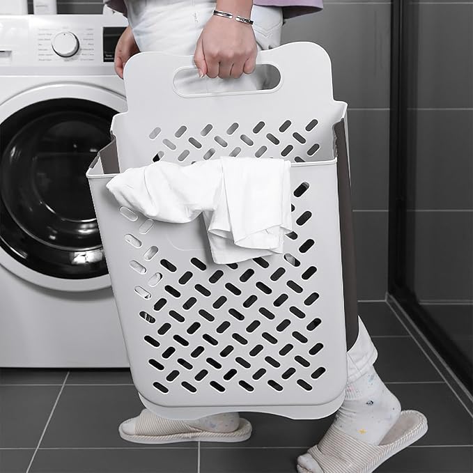 Plastic Collapsible Hanging Laundry Baskets with Carry Handle, Space-Saving Wall Hanging Laundry Basket Durable Tall Folding Plastic Laundry Hamper Waterproof Dirty Clothes Organizer XL+L-Ruum Studio Home