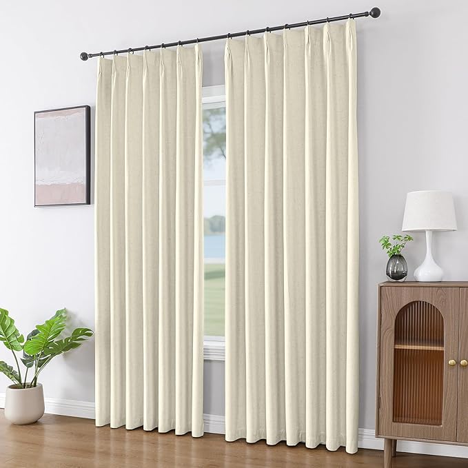 Joydeco Pleated Curtains for Living Room Bedroom, Linen Drapes 90 inch Length 2 Panels Set, Blackout Thermal Insulated Curtain(Linen,40'' Wx90'' L)-Ruum Studio Home
