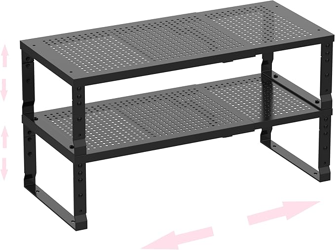 Metal Stackable Expandable Storage Shelf - Multi-Functional Home Storage Shelf, Suitable for Kitchen, Cabinet，Bathroom, Office, Garage, etc.（2PACKS/Black/Large-Ruum Studio Home