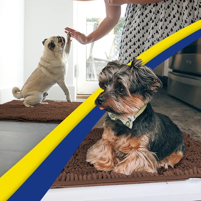 Muddy Mat® 4-Piece Brown Medium 30"X19" AS-SEEN-ON-TV Highly Absorbent Microfiber Door Mat, Bath Mat and Pet Rug, Non Slip Thick Washable Soft Chenille for Kitchen Bathroom Bedroom Indoor and Outdoor-Ruum Studio Home