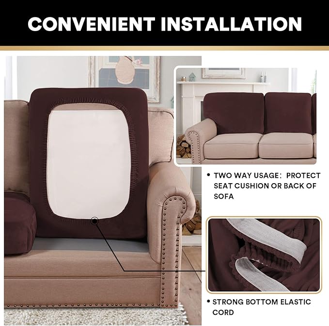 PrinceDeco Couch Cushion Cover Cushion Slipcover for Chair Sofa Cushion Furniture Protector Seat Cushion Sofa Cover for Dog Pet Kid with Elastic Straps Width Up to 29.5", Brown-Ruum Studio Home