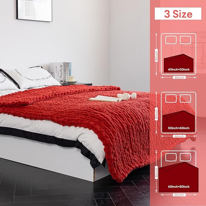 Chunky Knit Blanket - Luxury Soft Cozy Queen Size(50 * 60) Throw Blanket,100% Woven Blanket Rope Knot Throw Blanket for Couch, Sofa, Home Decor, Gift - Machine Washable（Wine red）-Ruum Studio Home
