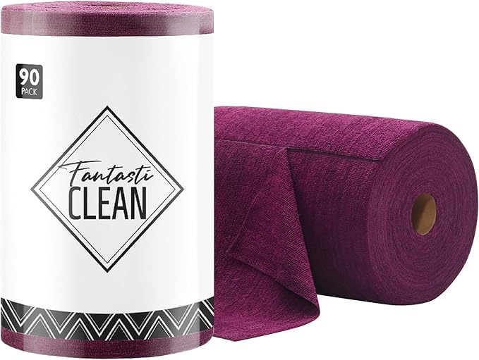 Fantasticlean Microfiber Cleaning Cloth Roll -90 Pack, Tear Away Microfiber Towels, 12" x 12", Reusable, Washable, Scratch Free, Ultra Absorbent Dish Rags for Car, Home, Garage or Shop (Deep Purple)-Ruum Studio Home