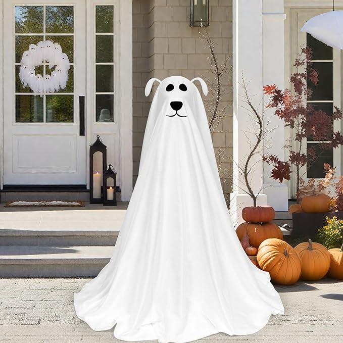 DAZONGE Halloween Decorations, Light-Up Freestanding Spooky Ghost Dog with Remote String Lights Battery Operated, Halloween Ghost Dog for Front Door Porch Yard Lawn Home Party-Ruum Studio Home