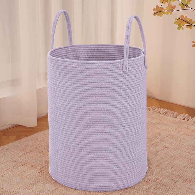 Large Woven Laundry Basket Hamper,80L Cotton Rope Storage Bin for Blankets,Toys and Clothes,Decorative Tall Nursery Hamper for Living Room,Baby Nursery,Bathroom and Bedroom,Purple-Ruum Studio Home