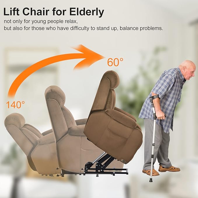 Power Lift Chair Recliners for Elderly, Modern Adult Power Lift Recliner, Velvet Upholstery Electric Lift Chair Recliner with Side Pocket for Living Room (Brown)-Ruum Studio Home