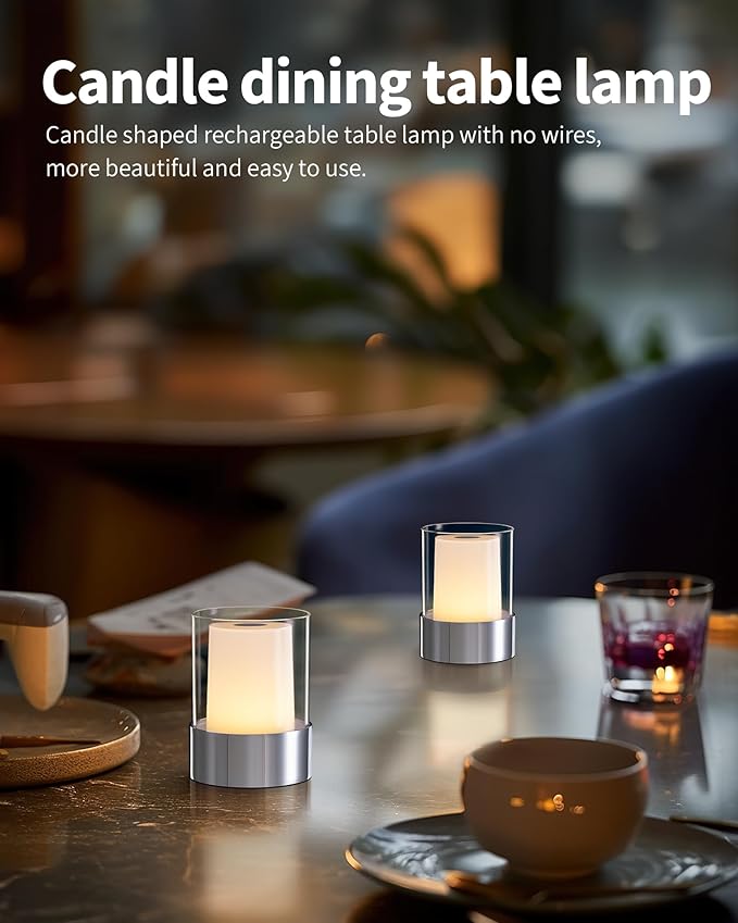 LED 4" inch Touch Night Light for Nursery Baby Kids Set of 2 (Chrome), Small Outdoor Waterproof Lamp for Bathroom Camping, Rechargeable Cordless Table Lamp for Bar Bedside Restaurant Gifts-Ruum Studio Home