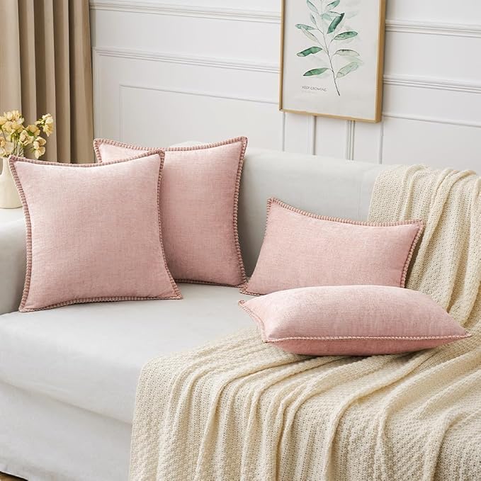 MIULEE Pack of 2 Couch Throw Pillow Covers 18x18 Inch Pink Valentine Farmhouse Decorative Pillow Covers with Stitched Edge Soft Chenille Solid Dyed Spring Pillow Covers for Sofa Bed Living Room-Ruum Studio Home