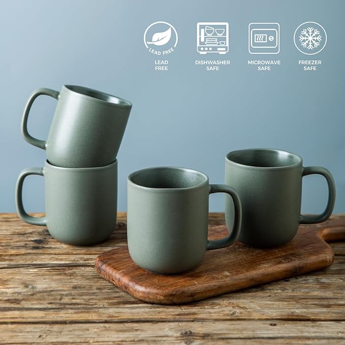 AmorArc 14oz Coffee Mugs Set of 6, Ceramic Coffee Mugs with Large Handle & Wavy Rim for Latte/Hot Cocoa/Tea, Stylish Coffee Mugs for Men Women. Oven,Dishwasher&Microwave Safe, Reactive Glaze-Ruum Studio Home