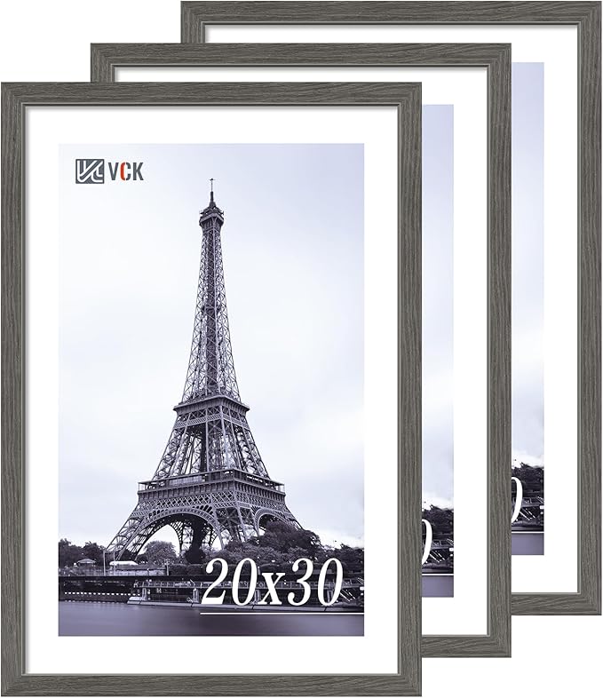 VCK 20x30 Frame 3 pack, Grey Solid Wood Poster Picture Frame, Exclusive Wood Grain, Wall Mounting Hanging-Ruum Studio Home