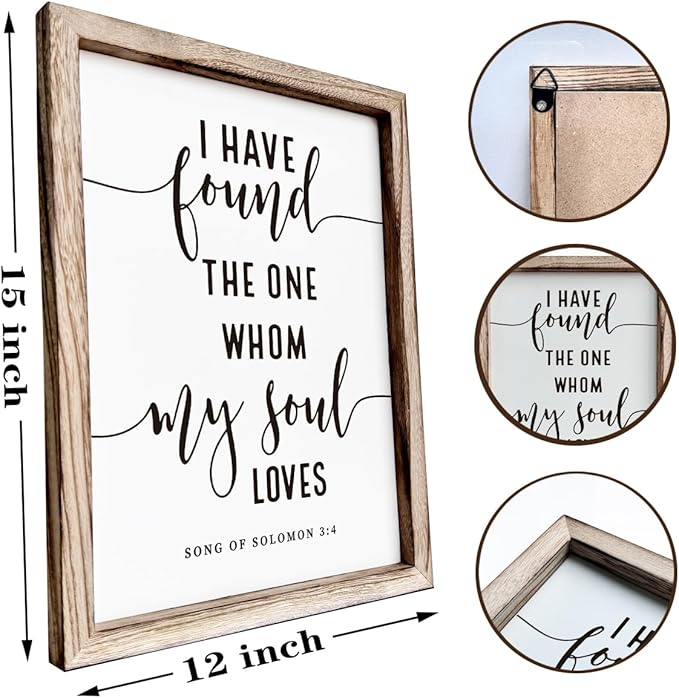 Christian Wall Decor, Master Bedroom Decoration Above Bed, Wedding Decoration, Framed Wall Plaque Sign 15 * 11.5 inches, Song of Solomon 3:4 Sign, I Have Found the One Whom My Soul Loves-Ruum Studio Home