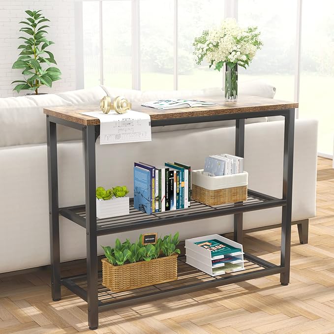 Ecoprsio Small Console Table, Sofa Table with Double Mesh Shelves, Industrial Entryway Table for Entryway, Hallway, Foyer, Front Hall, Sofa Couch, Living Room, Bar, Kitchen, 32 Inch, Rustic-Ruum Studio Home