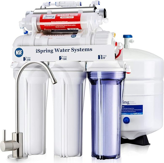 iSpring RCC7AK-UV, NSF Certified, 7-Stage Under Sink Reverse Osmosis Water Filtration System with Alkaline Remineralization and UV Filter, Patented Top-Mounted Faucet Design for Easy Installation-Ruum Studio Home