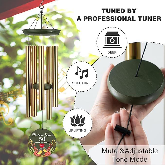 ASTARIN 50th Anniversary Wind Chimes Personalized, 30"/36" Deep Tone Wind Chimes for Wife Husband Parents, Romantic Souvenirs for Men Women Couple-Ruum Studio Home