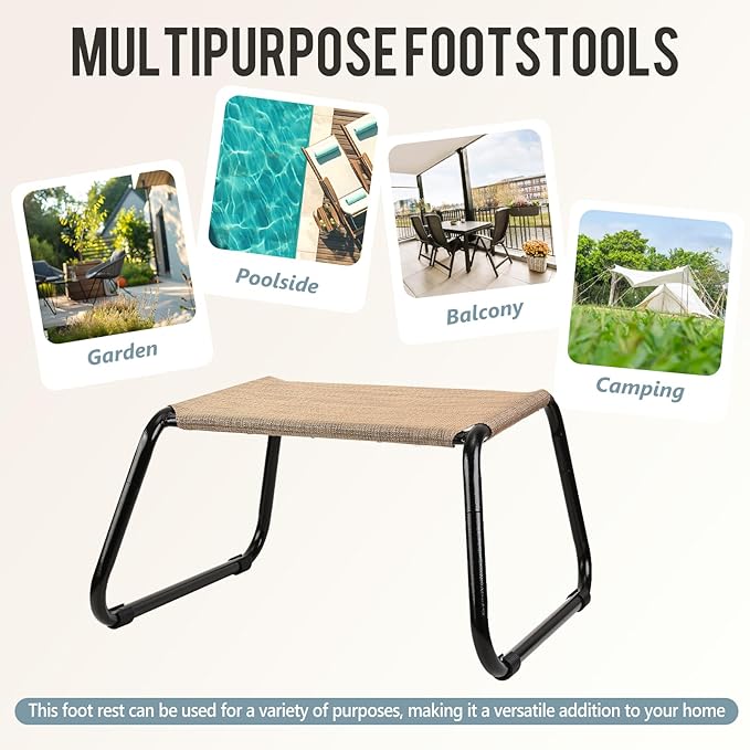 Outdoor Footstools for Patio,Backyard Patio Furniture Metal Frame Small Seat All Weather Footrest for Couch Patio Chairs 2 Pieces Beige-Ruum Studio Home