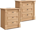 26" Tall Farmhouse Nightstand Set of 2, 3 Drawers End Table w/Charging Station, 23.6" Wide Large Side Table w/Roman Column, Wood Rustic Sofa Table for Bedroom, Natrual-Ruum Studio Home