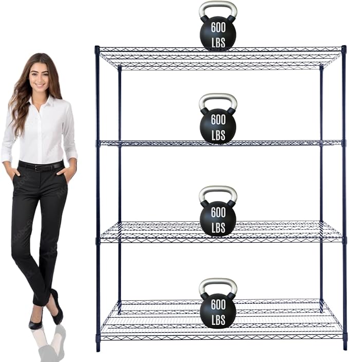 60"x24"x72" PRIME HEAVY DUTY Black 4-Tier Wire Shelving NSF 2400 LBS MAX Capacity Storage Rack for Commercial, School, Home, Garage, Warehouse, Industrial, and Hospital Uses (with Wheels)-Ruum Studio Home