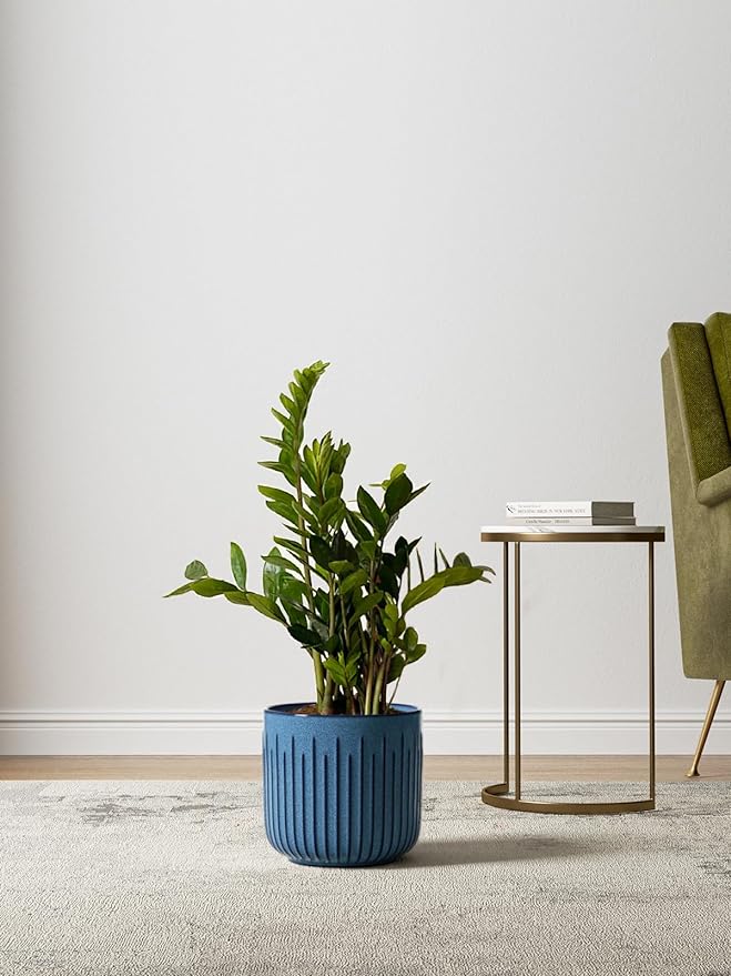 LE TAUCI Fluted Ceramic Planters Set of 3 – 8.3/7 / 5.7 in Ocean Blue Reactive Cylinder Indoor Plant Pots with Drainage Plug & Mesh, Glossy Stoneware Flower Pots for Succulents Herbs-Ruum Studio Home