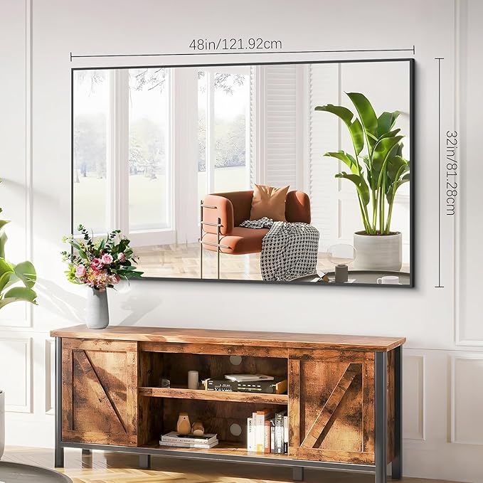 Black Bathroom Mirror for Wall, 30x48 Inch Rectangle Mirrors with Metal Frame, Modern Vanity Wall Mirror Decor for Bathroom Living Room, Entryway Hangs Horizontal or Vertical-Ruum Studio Home