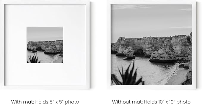 HAUS AND HUES 10x10 White Metal Picture Frames Matted to 5x5 - Features Premium Aluminum & Hanging Hardware, Shatterproof Plexiglass - Ideal for Home, Room, Office (10x10 in, White, Set of 9)-Ruum Studio Home