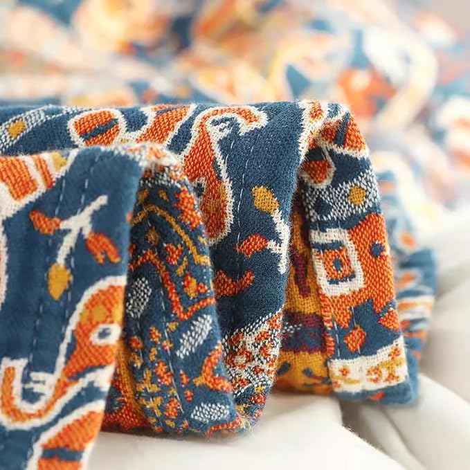 Boho Muslin Blanket for Adults 4-Layer Gauze 80 x 90 Inches Soft Cozy 100% Cotton Summer Cooling Blanket Circle Geometric Decor for Sofa Bed Coverlet Both Sides (A Luck Wheel, 80 x 90 in)-Ruum Studio Home