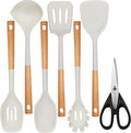 QMVESS Silicone Cooking Utensils Set, Kitchen Utensils Set 7 Pcs with Long Wooden Handle, Food Grade and Heat Resistant Large Silicone Spatula Set for Nonstick Cookware, BPA Free（White）-Ruum Studio Home