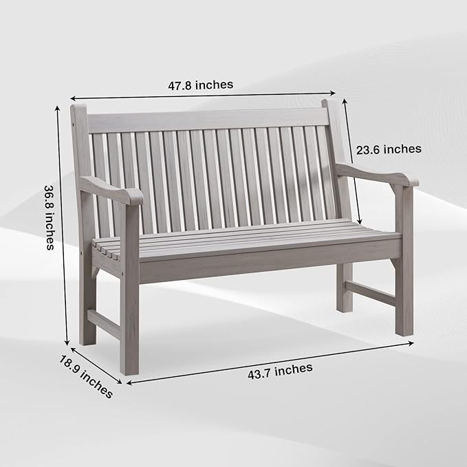 Psilvam Garden Bench, 2-Person Poly Lumber Patio Bench, All-Weather Outdoor Bench That Never Rot and Fade, Memorial Bench, Suit for Garden, Porch and Park(Grey)-Ruum Studio Home